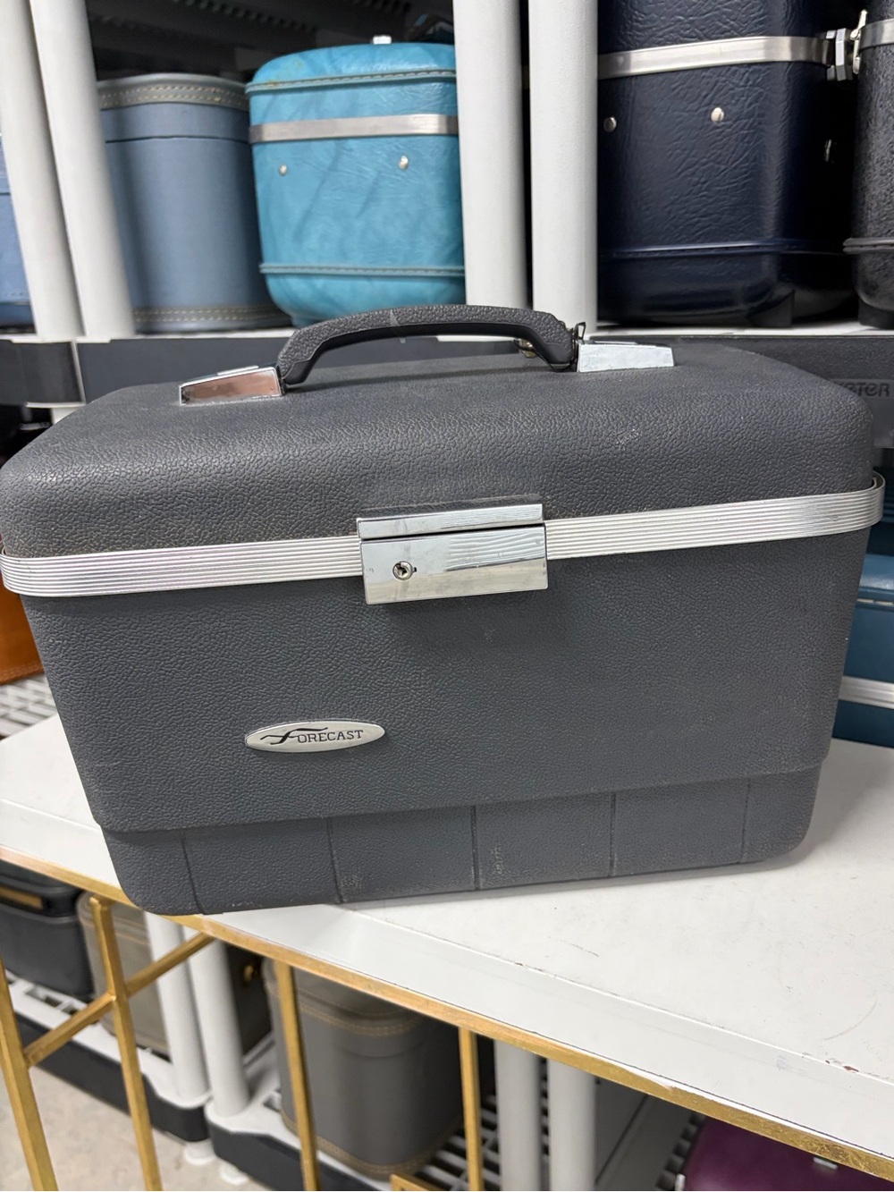 Vintage Forcast Black Portable Makeup Storage TrainCase with Mirror & Tray